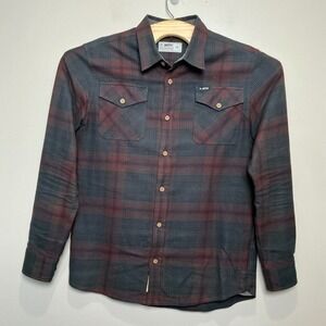 Jetty Flannel Button Down Shirt Mens Medium Grey Plaid Organic Cotton Workwear